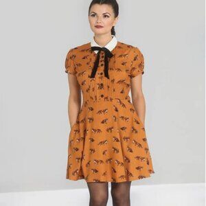 Hell Bunny Retro Dress Size 3XL Vixey Fox Print Pinup Rockabilly Hipster 1940s